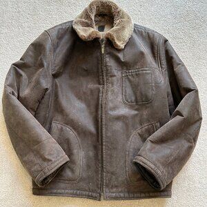 Comstock RC Expedition Men's Coat Size XXL Brown Leather Faux Fur Lined